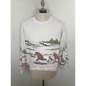Free People White Horse Print Sweatshirt